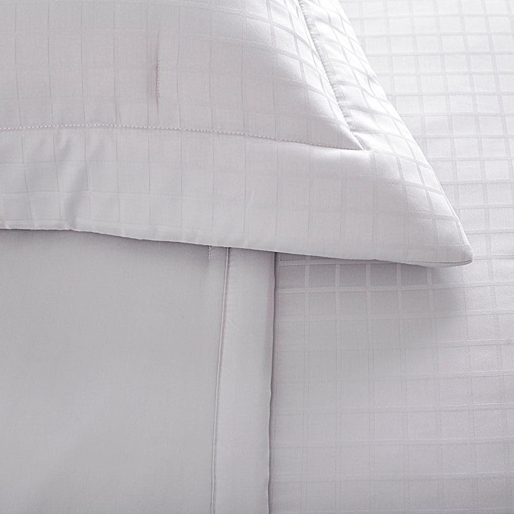 Kit Colcha Buddemeyer Damask Square 3 Peças 300 Fios 100% Algodão Cetim Queen Cor Cinza Light