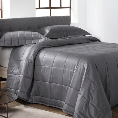 Colcha Satinee Square Super King Cor Cinza 100% Algodão