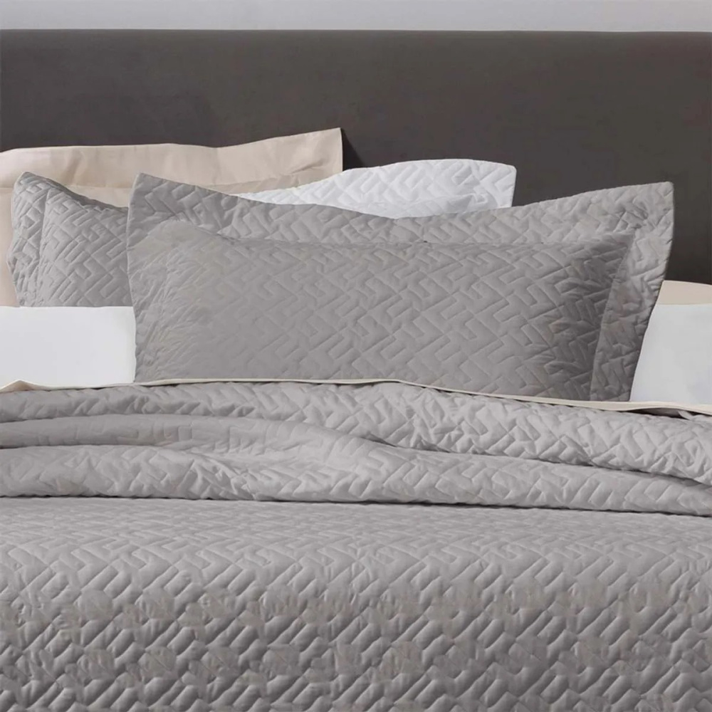 JOGO COLCHA 3PC ALGODAO LUX 200F MARCHE CASAL ALTENBURG CINZA INSPIRACAO