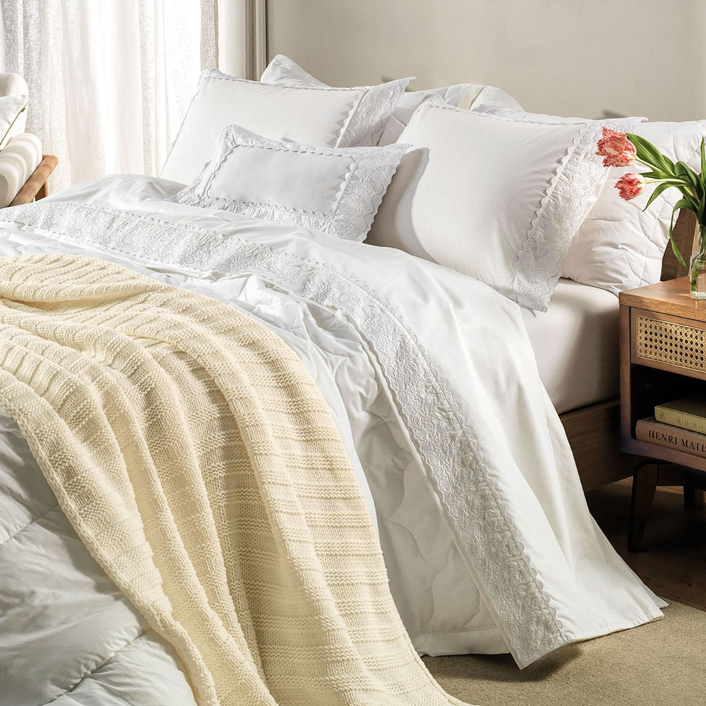 Jogo de Cama King com Capa de Almofada 200 Fios 100% Algodão Antônia Branco