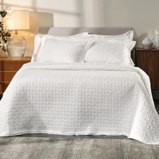 JOGO COLCHA 3PC ALGODAO LUX 200F MARCHE CASAL ALTENBURG BRANCO