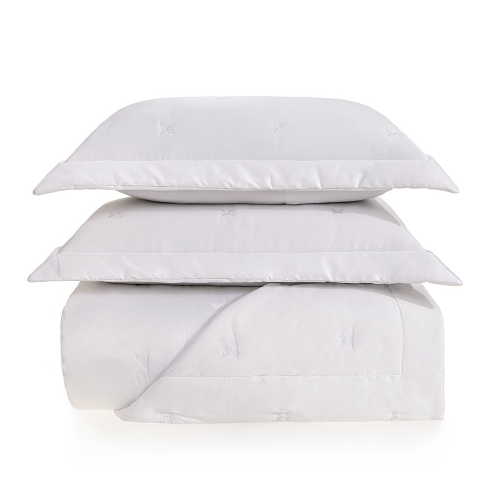 Kit Cobre Leito Colcha Trussardi Rizzi 3 peças 600 Fios  290 x 270cm King Branco Trussardi