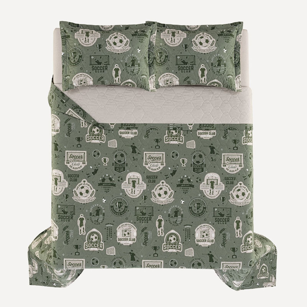 Colcha Infantil Casal com Porta-travesseiros 200 Fios Futebol 100% algodão Karsten