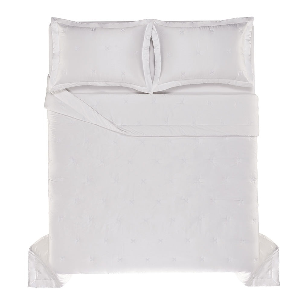Kit Cobre Leito Colcha Trussardi Rizzi 3 peças 600 Fios  290 x 270cm King Branco Trussardi