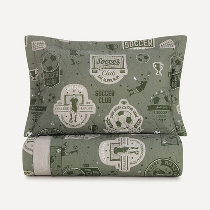Colcha Infantil Casal com Porta-travesseiros 200 Fios Futebol 100% algodão Karsten