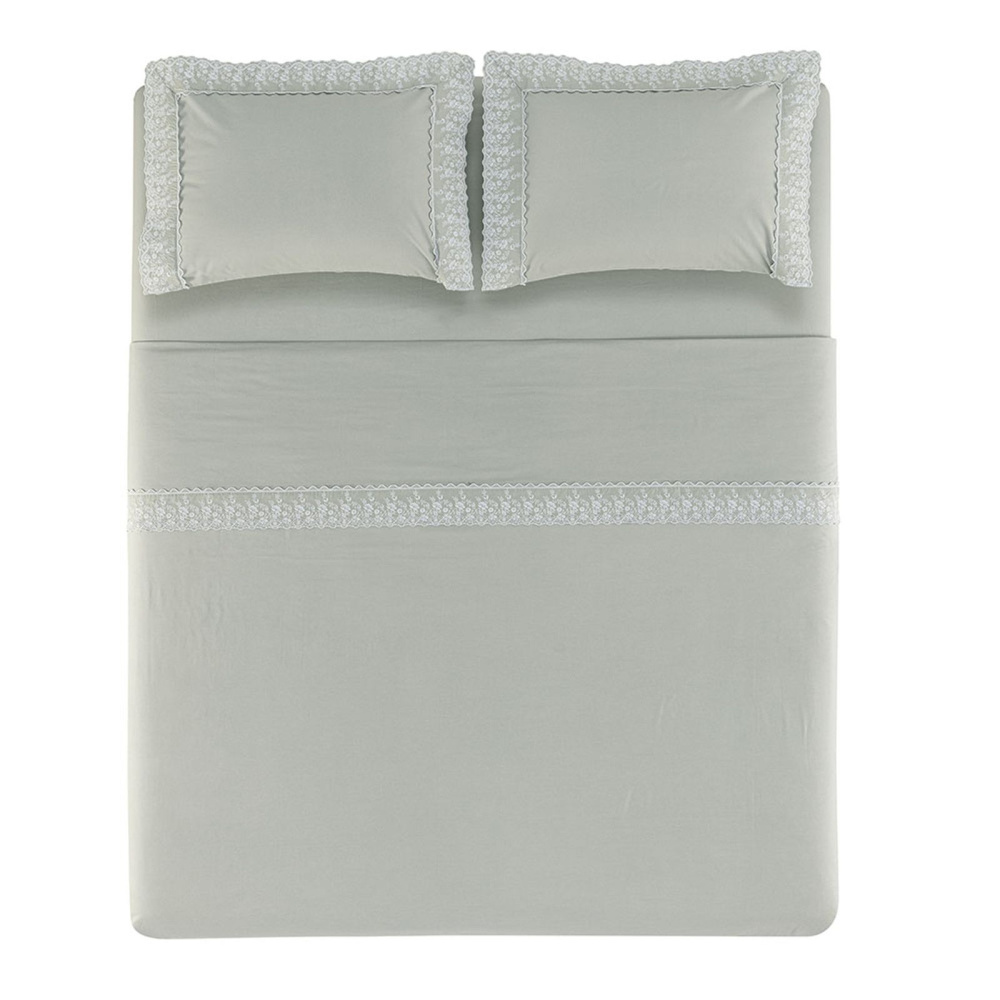 Jogo de Cama Queen 200 Fios 100% Algodão Antônia Mineral/Branco Karsten