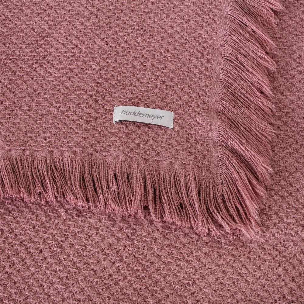 Colcha Buddemeyer Jacque com Franja Modelo 10014-103 100% Algodão Tricot Solteiro Cor Rosa