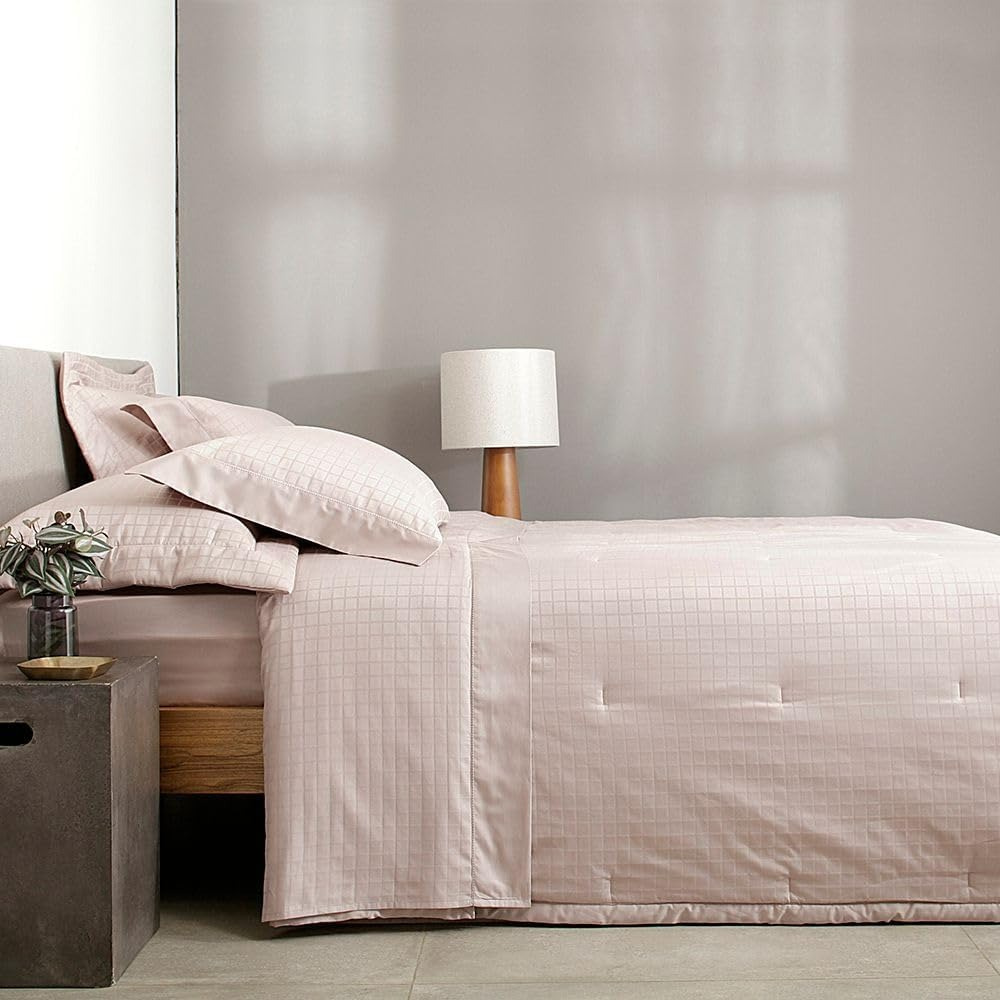 Kit Colcha Buddemeyer Damask Square 3 Peças 300 Fios 100% Algodão Cetim Queen Cor Rosa