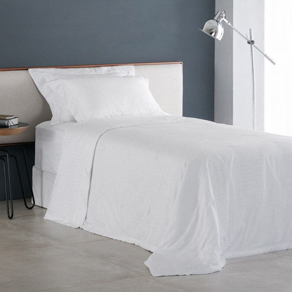 Kit Colcha Buddemeyer Damask Square 2 Peças 300 Fios 100% Algodão Cetim Solteiro Cor Branco