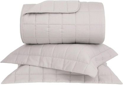 Kit Colcha Buddemeyer Damask Stripes P.15 3 Peças 300 Fios 100% Algodão Cetim Queen Cor Bege