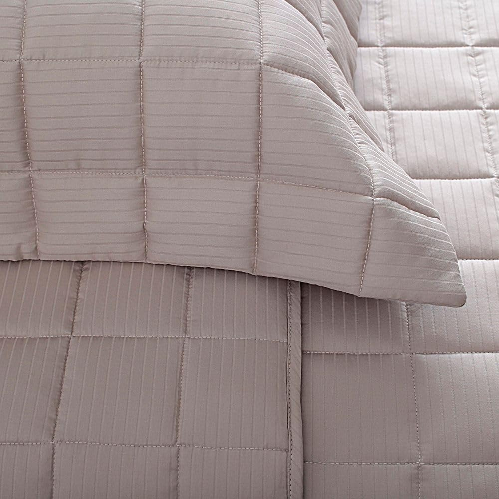 Kit Colcha Buddemeyer Damask Stripes P.15 3 Peças 300 Fios 100% Algodão Cetim Queen Cor Bege