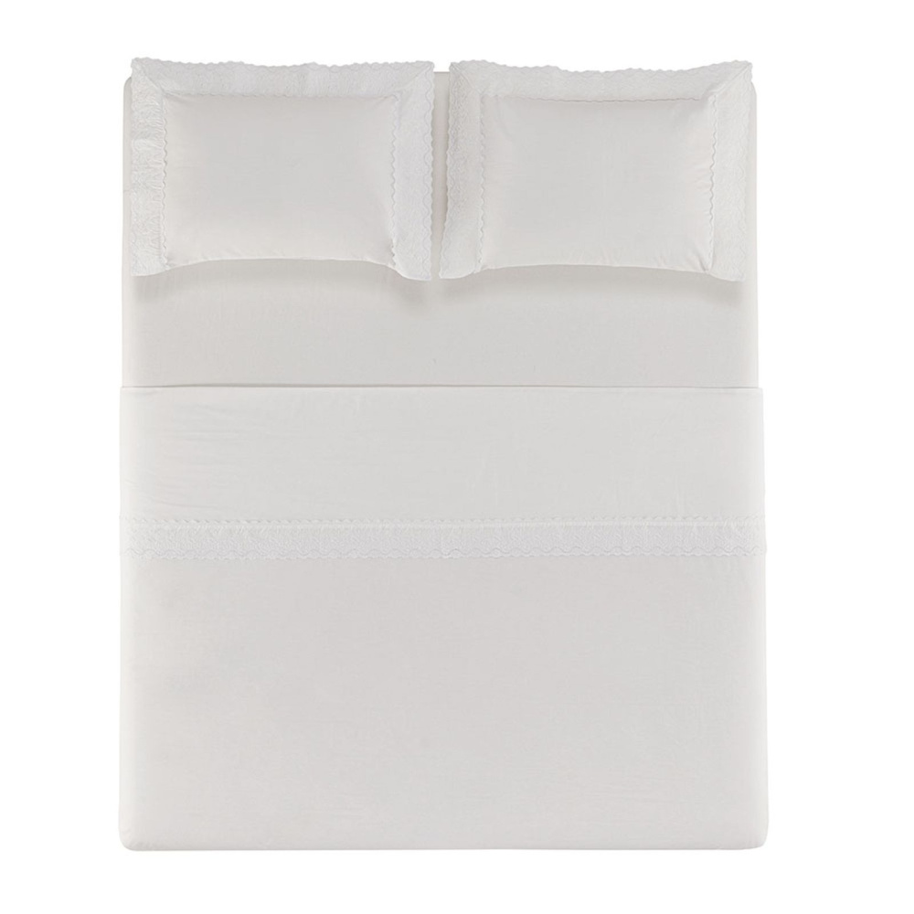 Jogo de Cama King com Capa de Almofada 200 Fios 100% Algodão Antônia Branco