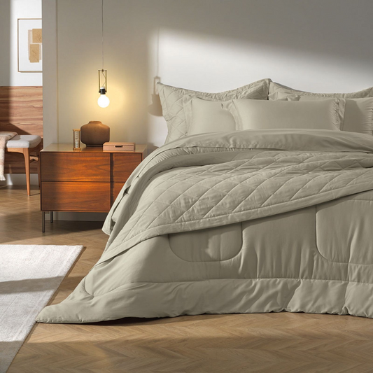 Colcha King com 2 Porta Travesseiros Cetim 300 Fios Bossa Bege