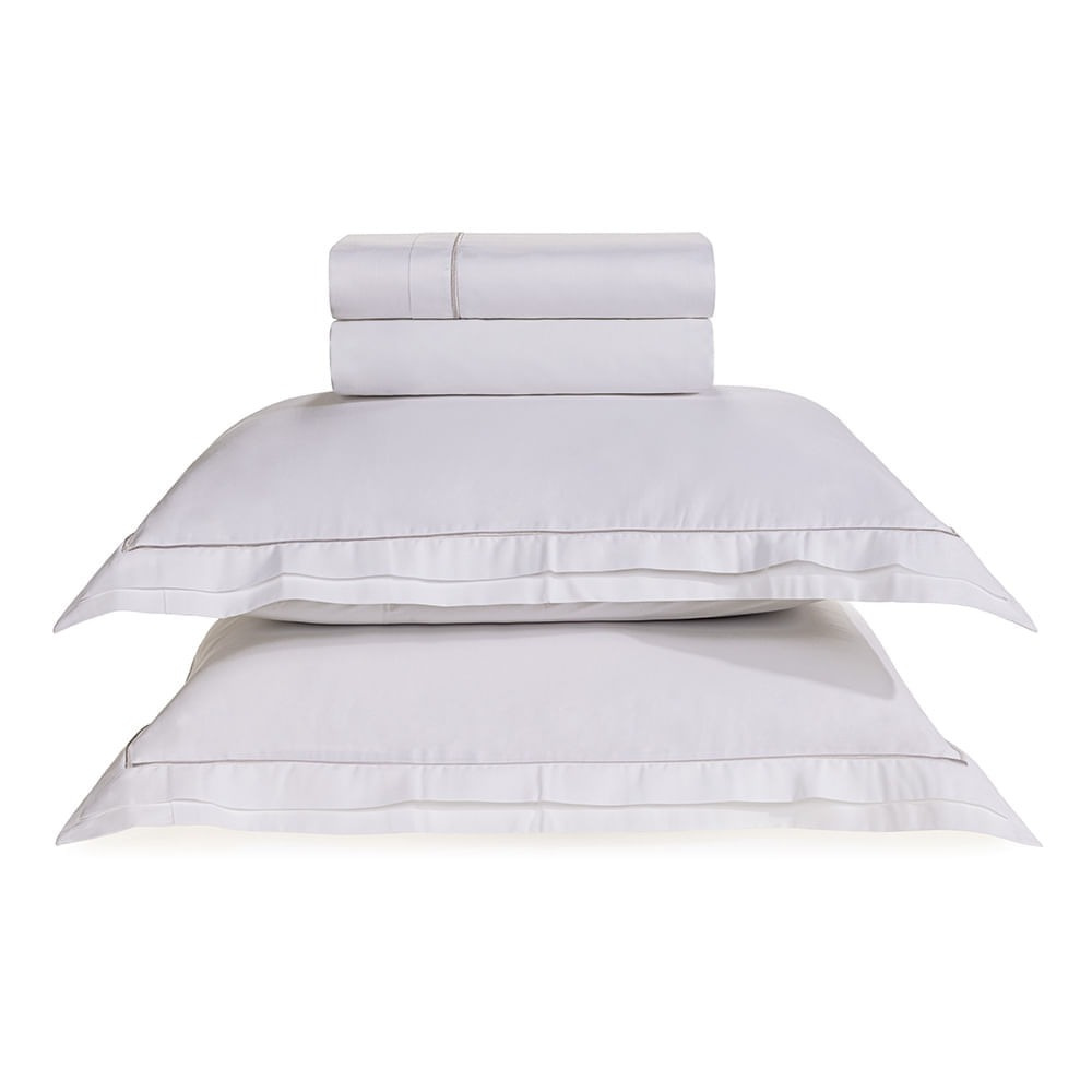Jogo de Cama Queen 300 fios Doppio Branco Algodão Egipcio Trussardi