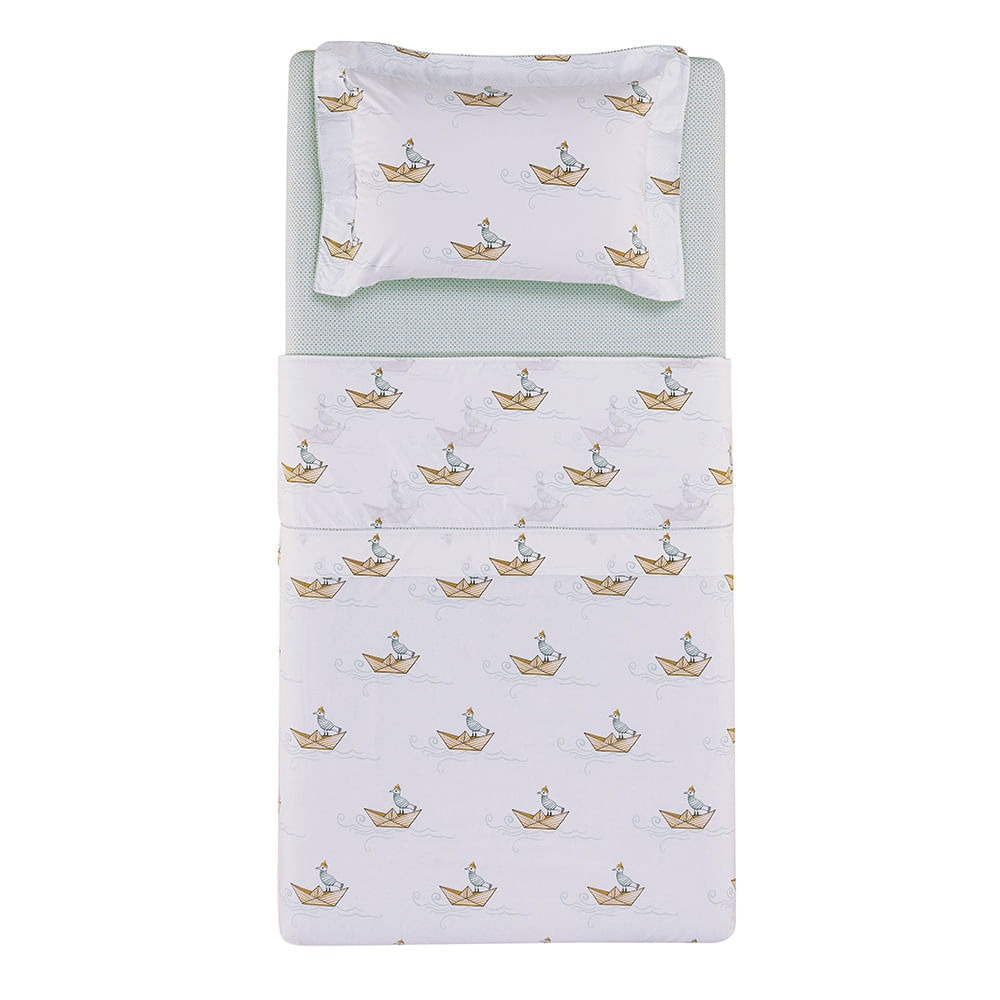 Jogo de Cama Marinai Solteiro Infantil 200 Fios 100% Algodão Trussardi 1,70x2,60cm