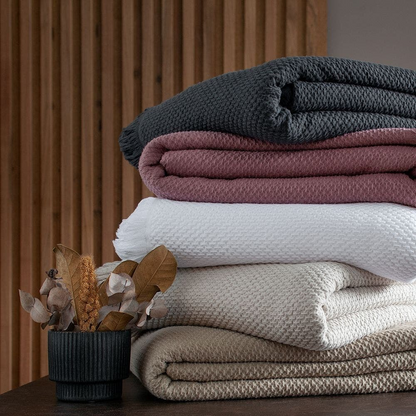 Colcha Buddemeyer Jacque com Franja Modelo 10014-104 100% Algodão Tricot Casal Cor Rosa