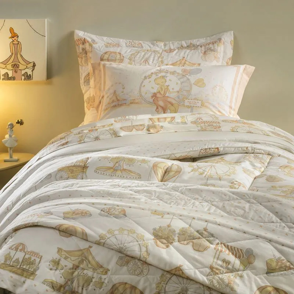 Colcha Solteiro Infantil com Porta Travesseiro 200 Fios 100% Algodão Vick