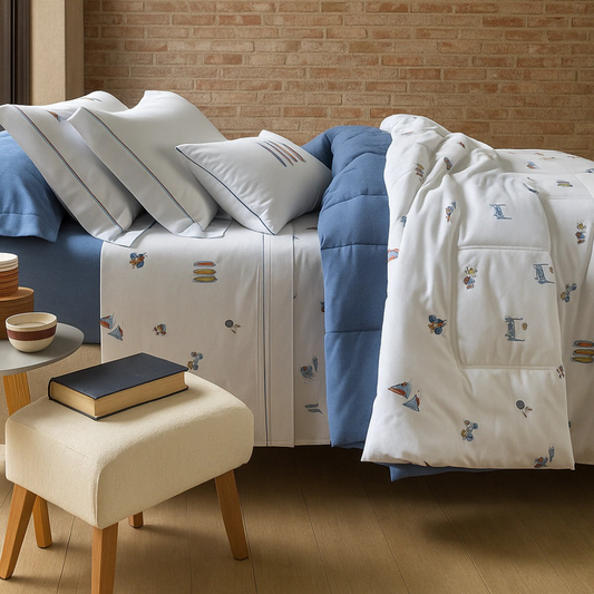 Jogo de Cama Infantil Casal Esportes de Verão 200 fios 100% Algodão Naturalle