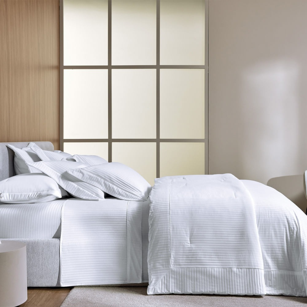 Colcha com Porta Travesseiros King Trussardi Fratelli 300 Fios 100% Algodão Egípcio Branco