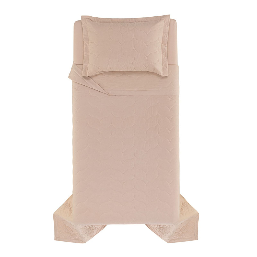 Colcha Solteiro com Porta Travesseiro 200 Fios Tom Rosé Karsten