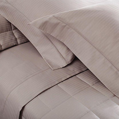 Kit Colcha Buddemeyer Damask Stripes P.15 3 Peças 300 Fios 100% Algodão Cetim Queen Cor Bege