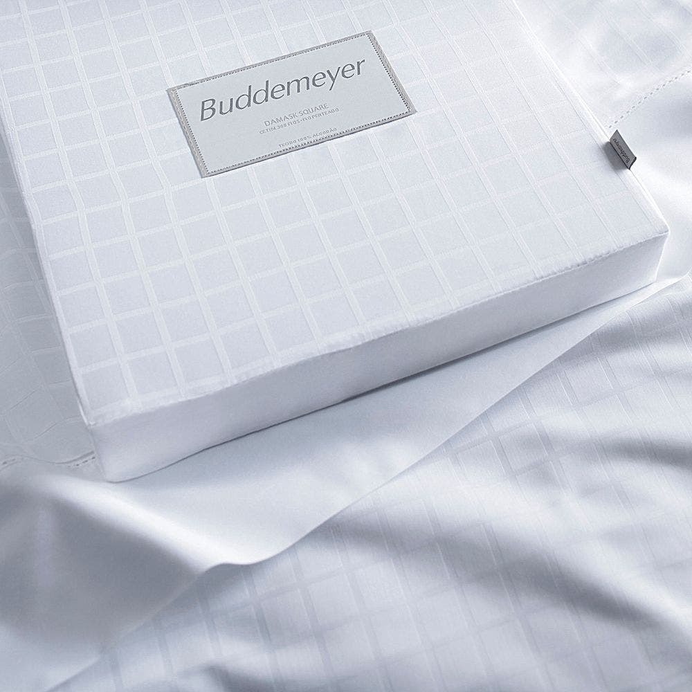 Jogo de Cama Cetim Damask Square 300 Fios 100% Algodão Solteiro Cor Branco