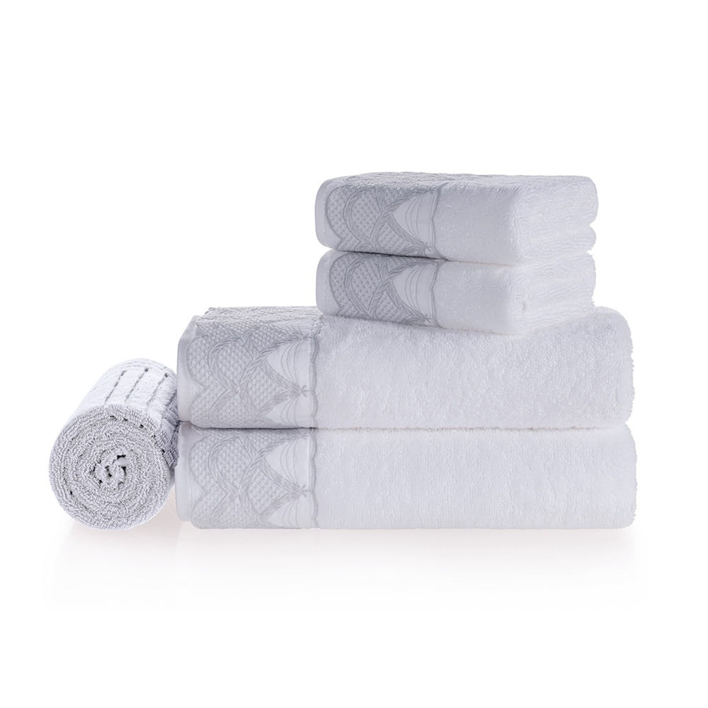 JOGO BANHO ROSTO FELPUDO 5 PECAS VILLAGGI BRANCO/LEGNO