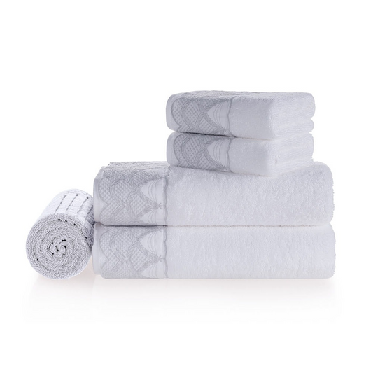 JOGO BANHO ROSTO FELPUDO 5 PECAS VILLAGGI BRANCO/LEGNO