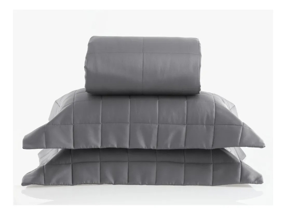 Colcha Satinee Square Super King Cor Cinza 100% Algodão