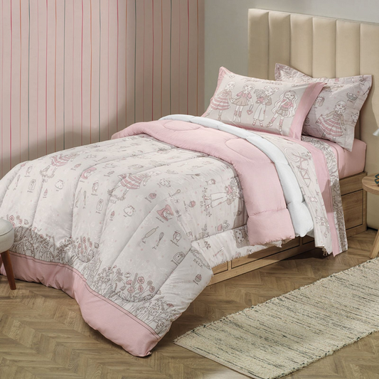Jogo de Cama Karsten Bia 3 Peças 180 x 250cm Solteiro Rosa