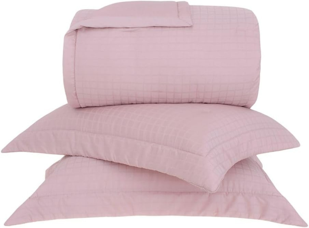 Kit Colcha Buddemeyer Damask Square 3 Peças 300 Fios 100% Algodão Cetim King Cor Rosa