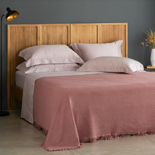 Colcha Buddemeyer Jacque com Franja Modelo 10014-104 100% Algodão Tricot Casal Cor Rosa