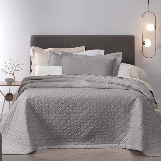 JOGO COLCHA 3PC ALGODAO LUX 200F MARCHE CASAL ALTENBURG CINZA INSPIRACAO