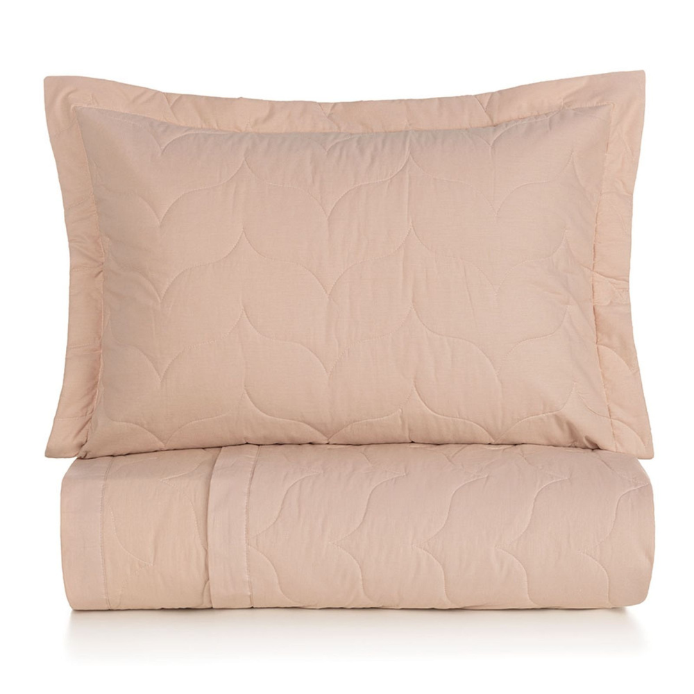 Colcha Solteiro com Porta Travesseiro 200 Fios Tom Rosé Karsten