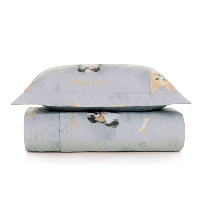 Colcha Infantil Solteiro com Porta Travesseiro 200 Fios 100% Algodão Dog