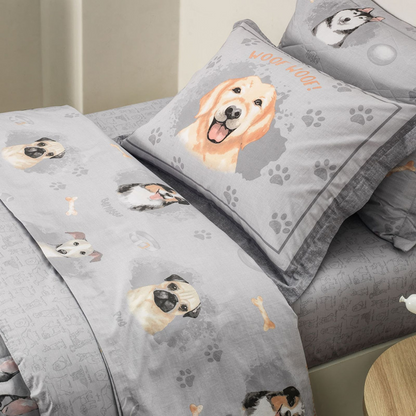 Jogo de Cama Infantil Solteiro 200 Fios 100% Algodão Dog Karsten