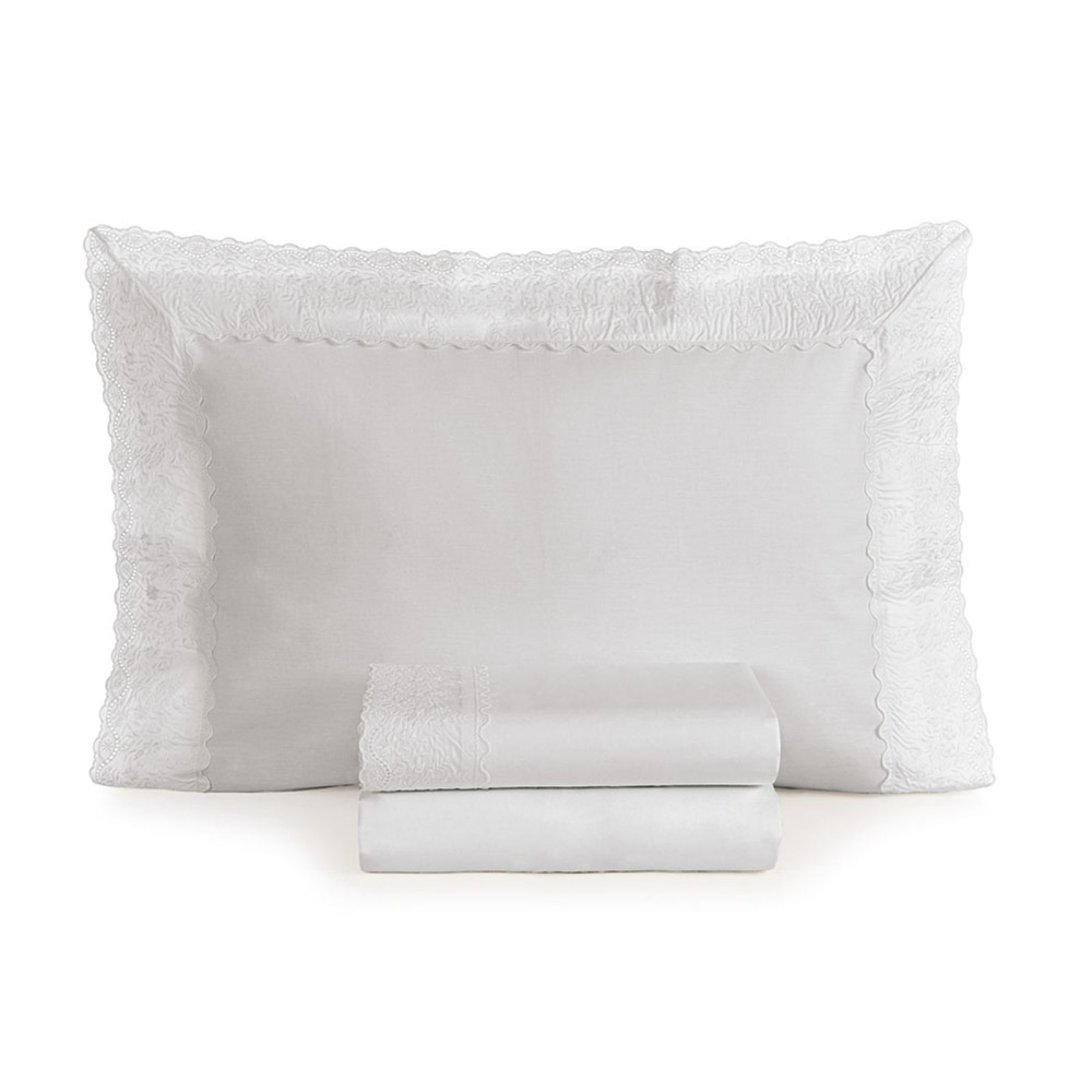 Jogo de Cama King com Capa de Almofada 200 Fios 100% Algodão Antônia Branco