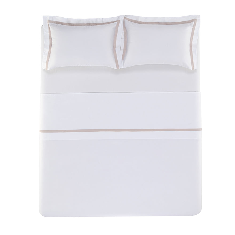 Jogo de Cama Trussardi Vercelli 100% Algoão 300 Fios 240 x 280cm Queen Branco/Rose