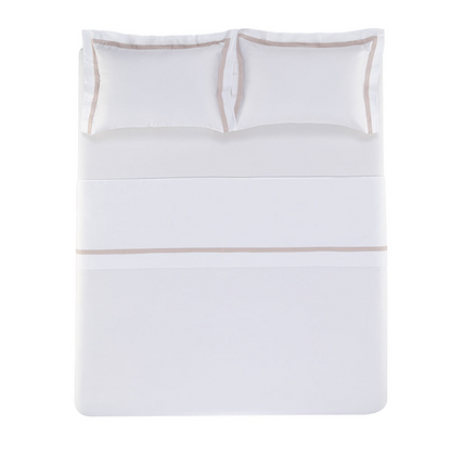 Jogo de Cama Trussardi Vercelli 100% Algoão 300 Fios 240 x 280cm Queen Branco/Rose