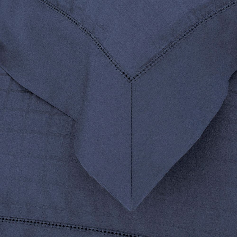 Jogo de Cama Cetim Damask Square 300 Fios 100% Algodão Solteiro  Azul