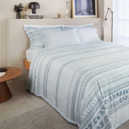 Kit Colcha Buddemeyer Bud Vision Mykonos 3 Peças 270 Fios 100% Algodão Cetim Queen Estampado