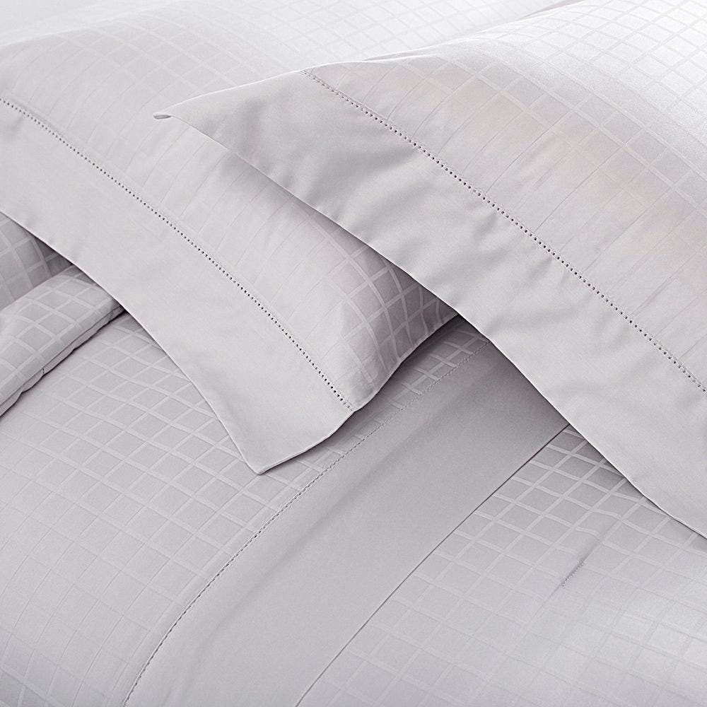 Jogo de Cama Cetim Damask Square 300 Fios 100% Algodão Solteiro Cor Cinza