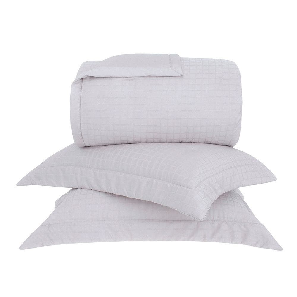 Kit Colcha Buddemeyer Damask Square 3 Peças 300 Fios 100% Algodão Cetim King Cor Cinza Light