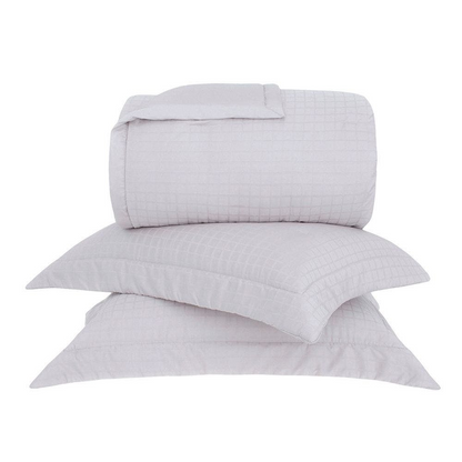 Kit Colcha Buddemeyer Damask Square 3 Peças 300 Fios 100% Algodão Cetim King Cor Cinza Light