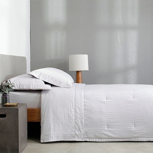 Kit Colcha Buddemeyer Damask Square 2 Peças 300 Fios 100% Algodão Cetim Solteiro Cor Cinza Light