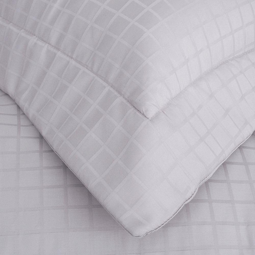 Kit Colcha Buddemeyer Damask Square 3 Peças 300 Fios 100% Algodão Cetim Queen Cor Cinza Light