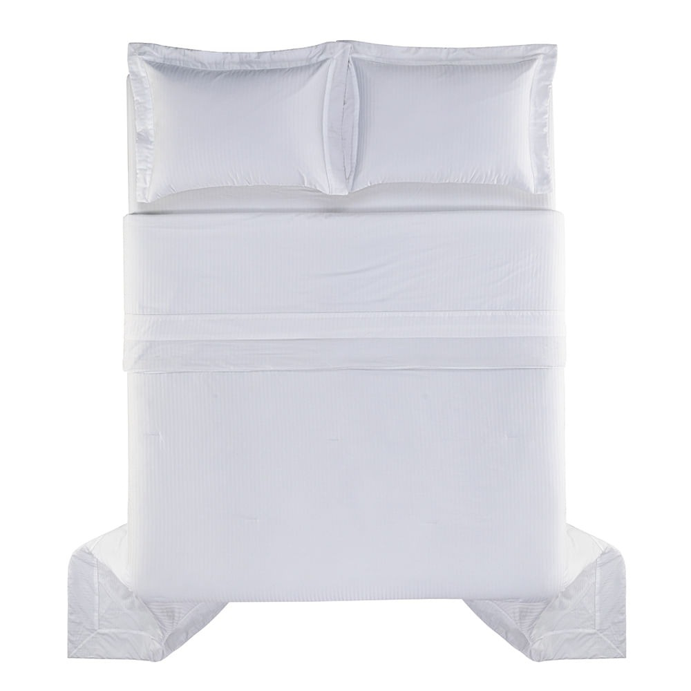 Colcha com Porta Travesseiros King Trussardi Fratelli 300 Fios 100% Algodão Egípcio Branco