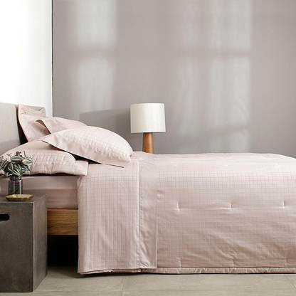 Kit Colcha Buddemeyer Damask Square 3 Peças 300 Fios 100% Algodão Cetim King Cor Rosa