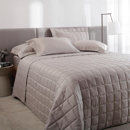 Kit Colcha Buddemeyer Damask Stripes P.15 3 Peças 300 Fios 100% Algodão Cetim Queen Cor Bege