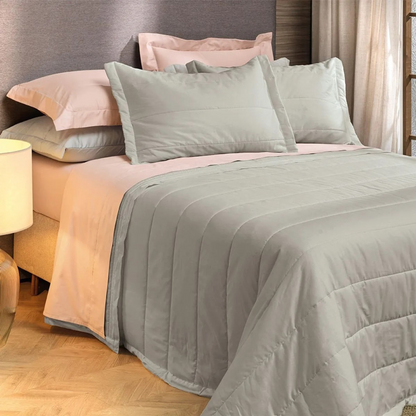 JOGO COLCHA LISO 300 FIOS BASICA KING ALTENBURG CINZA GRIFE